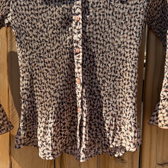 PRICE FIRM Y2K Blouse Vintage Dressbarn Brown Pleated Button Down Flare Top M/L - Picture 7 of 11